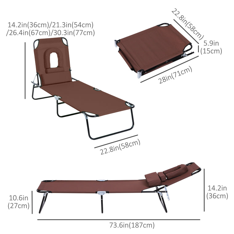 Brown Folding Chaise Lounge with Face Hole and Pillow