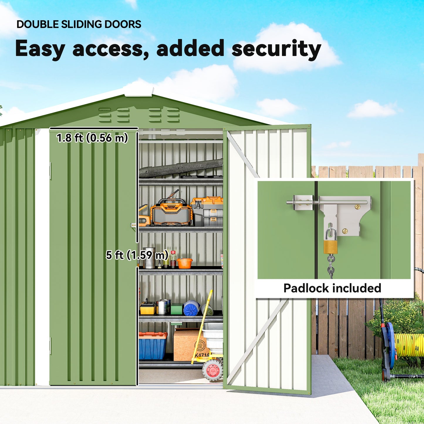 6.5' x 4' Outdoor Storage Shed, Metal Garden Shed with Lockable Double Doors, 4 Vents, Light Green