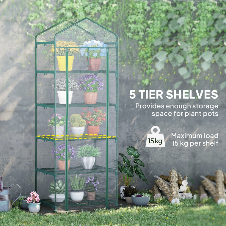 27.25" x 19.25" x 76" Clear 5-Tier Greenhouse with Shelf Clips