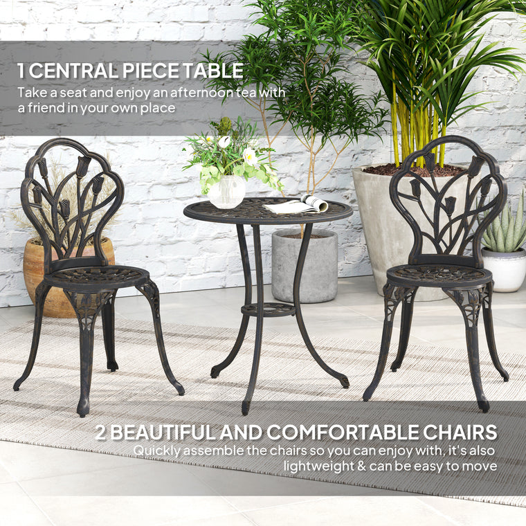 3-Piece Cast Aluminum Bistro Set with Umbrella Hole
