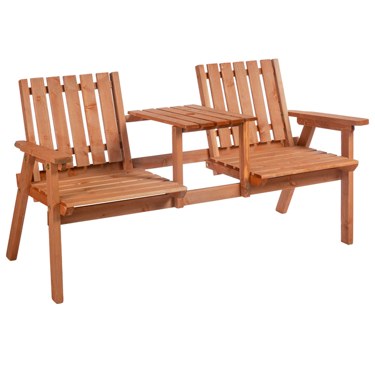 Orange 2-Seater Garden Bench with Middle Table