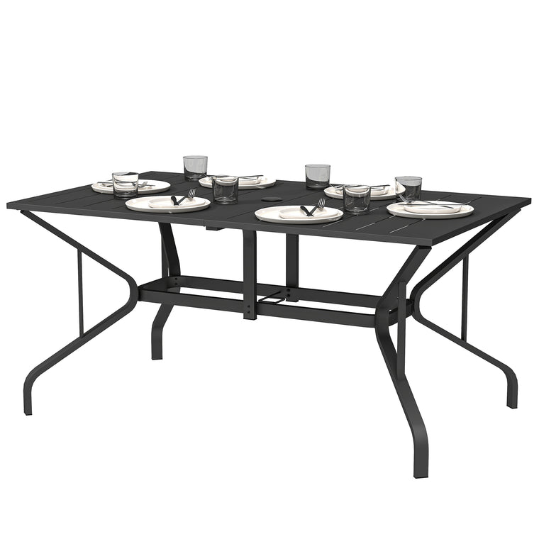 Black Rectangle Dining Table with Umbrella Hole