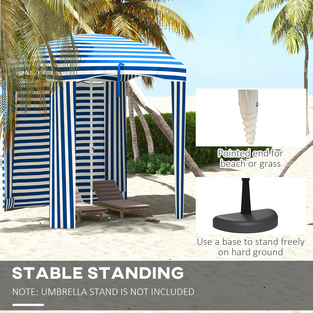 70.1" x 70.1" Blue White Stripe Cabana Umbrella with Walls