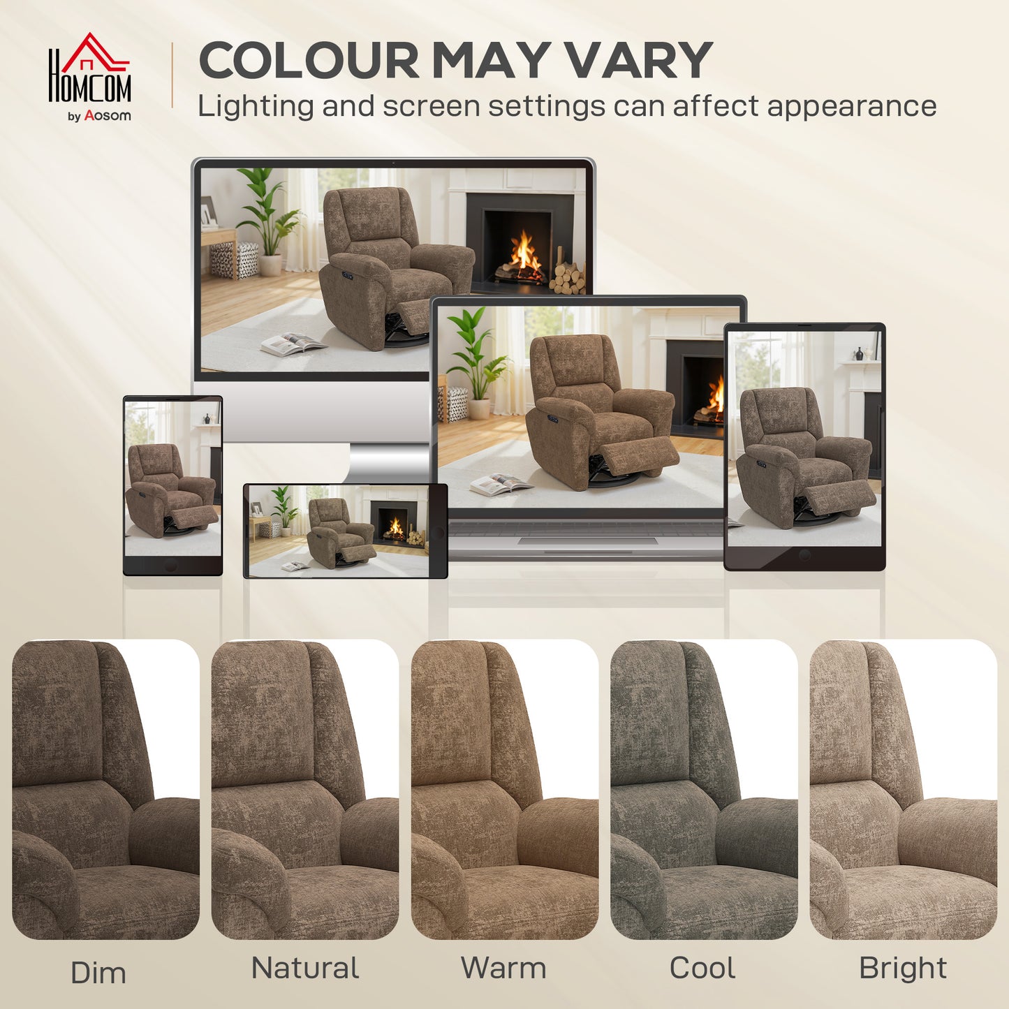 Power Recliner Chair, Fabric Upholstered Recliner Chair with USB Ports, Swivel and Rocking Function, Footrest