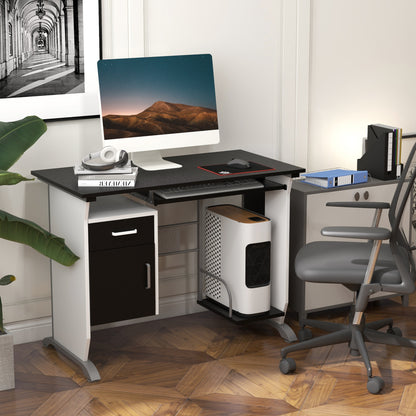 Computer Desk with Keyboard Tray and CPU Stand - Black and White