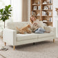 3 Seater Sofa Upholstered with Padded Cushion Modern Button Tufted Couch with Wood Legs, Cream White