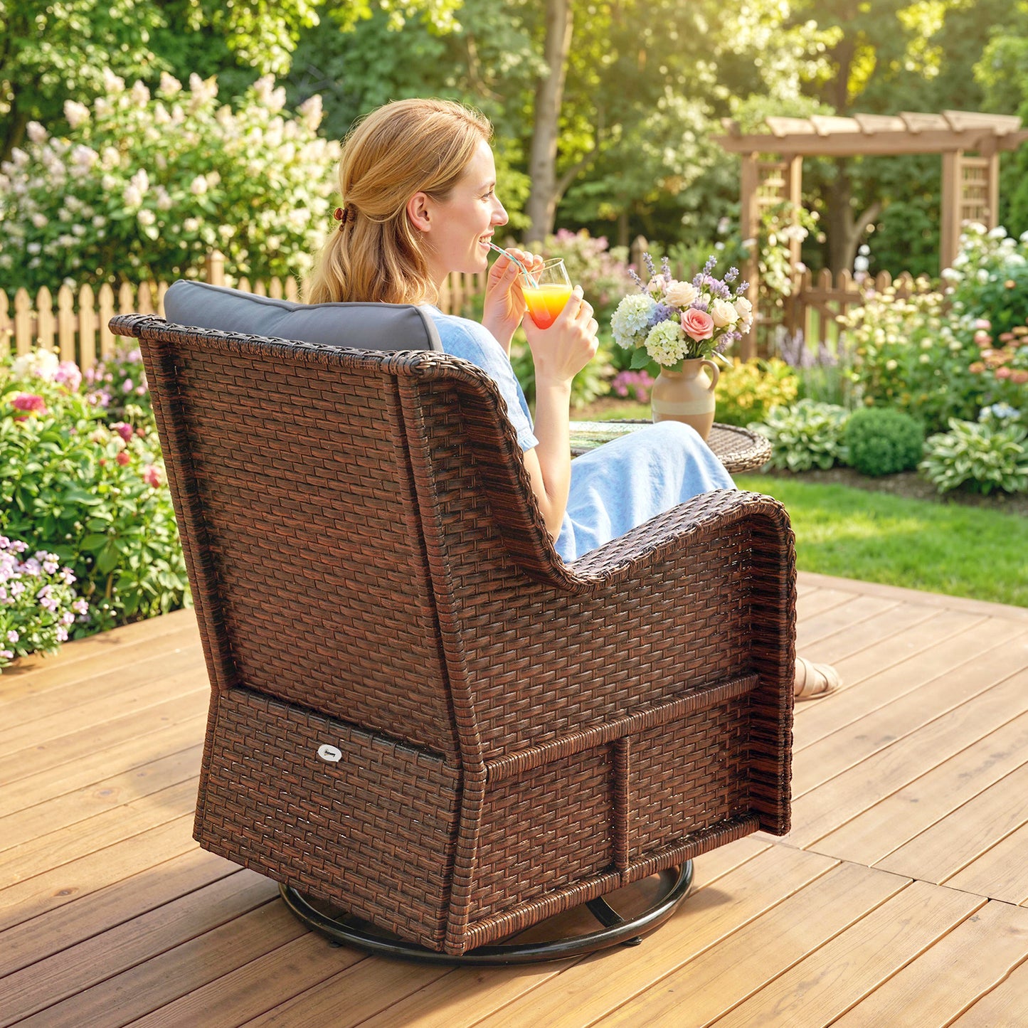 PE Rattan 360° Swivel Patio Chair with Cushion, Dark Grey