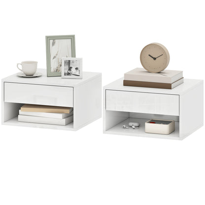 Floating Wall-Mounted Nightstands Set of 2 - High Gloss White