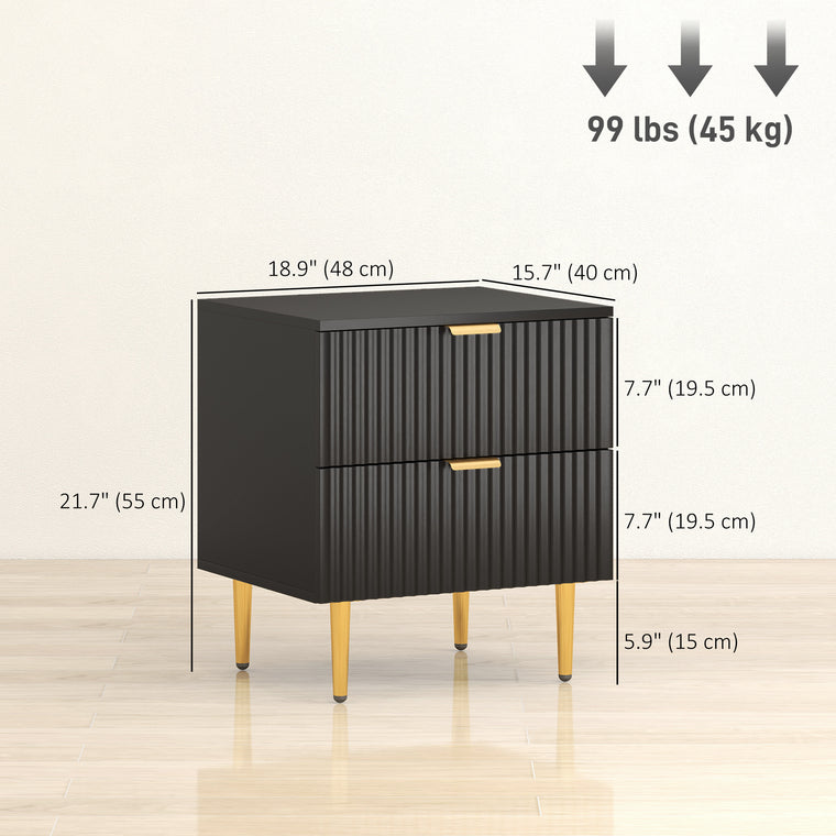 Nightstand Set of 2 with 2 Drawers and Metal Legs - Black