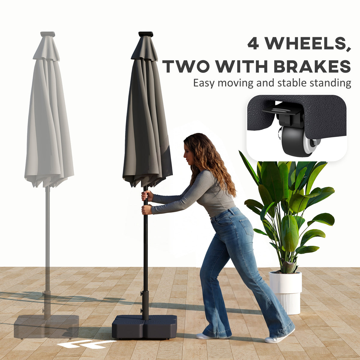 Patio Umbrella Base with Wheels & Brake Heavy Duty Outdoor Umbrella Stand Holder for for 1.5"/1.9" Poles Black
