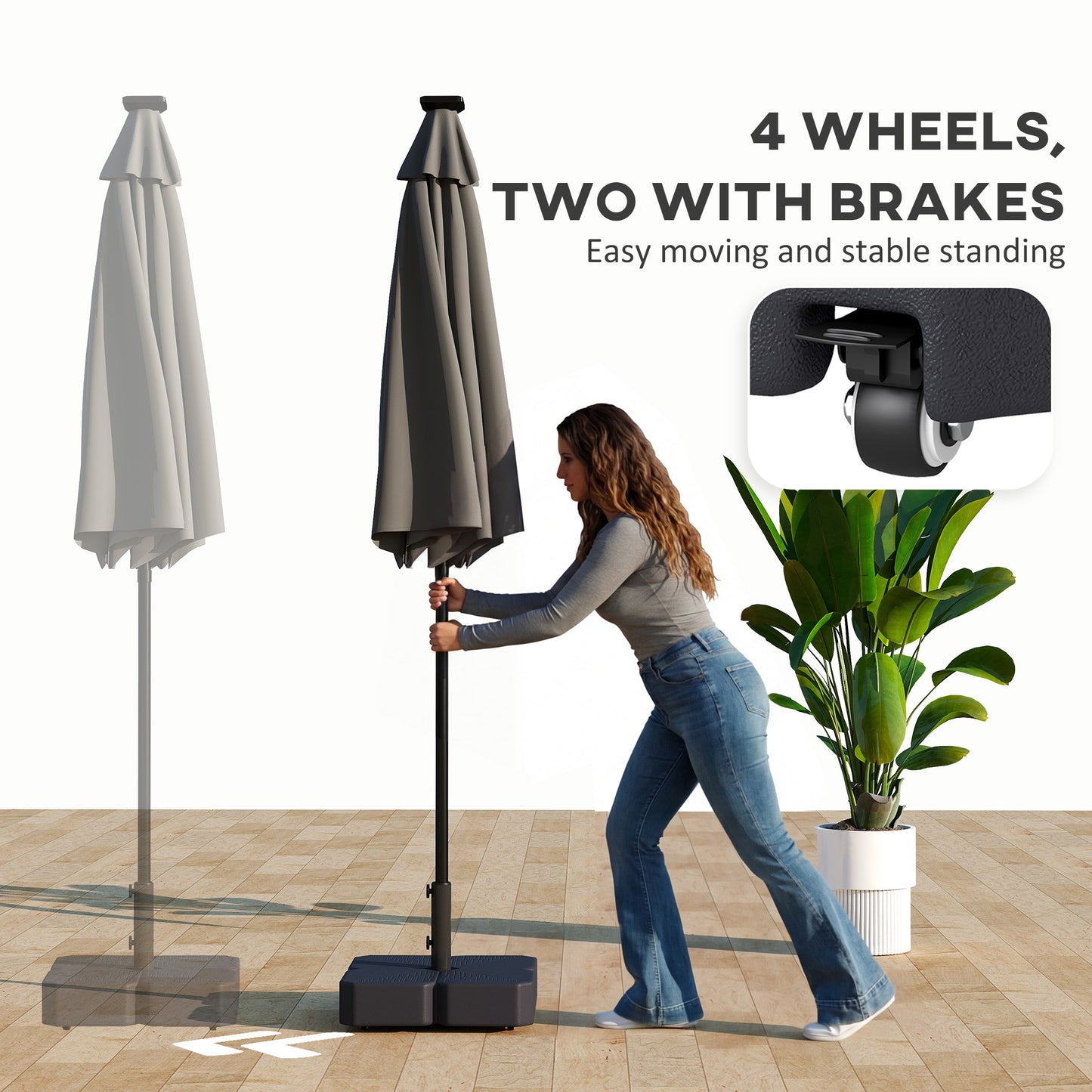 Patio Umbrella Base with Wheels & Brake Heavy Duty Outdoor Umbrella Stand Holder for for 1.5"/1.9" Poles Black