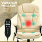 Heated Massage Office Chair, Ergonomic High Back Swivel Executive Chair with Vibration, Leather, Beige