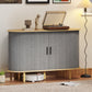 47" Buffet Cabinet with Tambour Sliding Doors, Fluted Sideboard with Storage Shelves and Wooden Legs, Grey