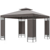 10 x 10 FT Canopy Gazebo, Double Roof Patio Gazebo with Screen Panels and Metal Frame for Deck, Backyard, Khaki