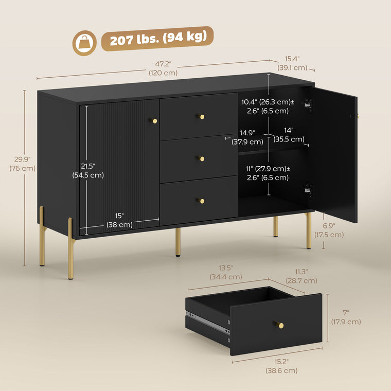 Modern Sideboard with 3 Soft-Close Drawers