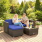 3 Pieces Patio Furniture Set with Cushions, Outdoor PE Rattan Wicker Conversation Corner Sofa Set with Glass Top Table