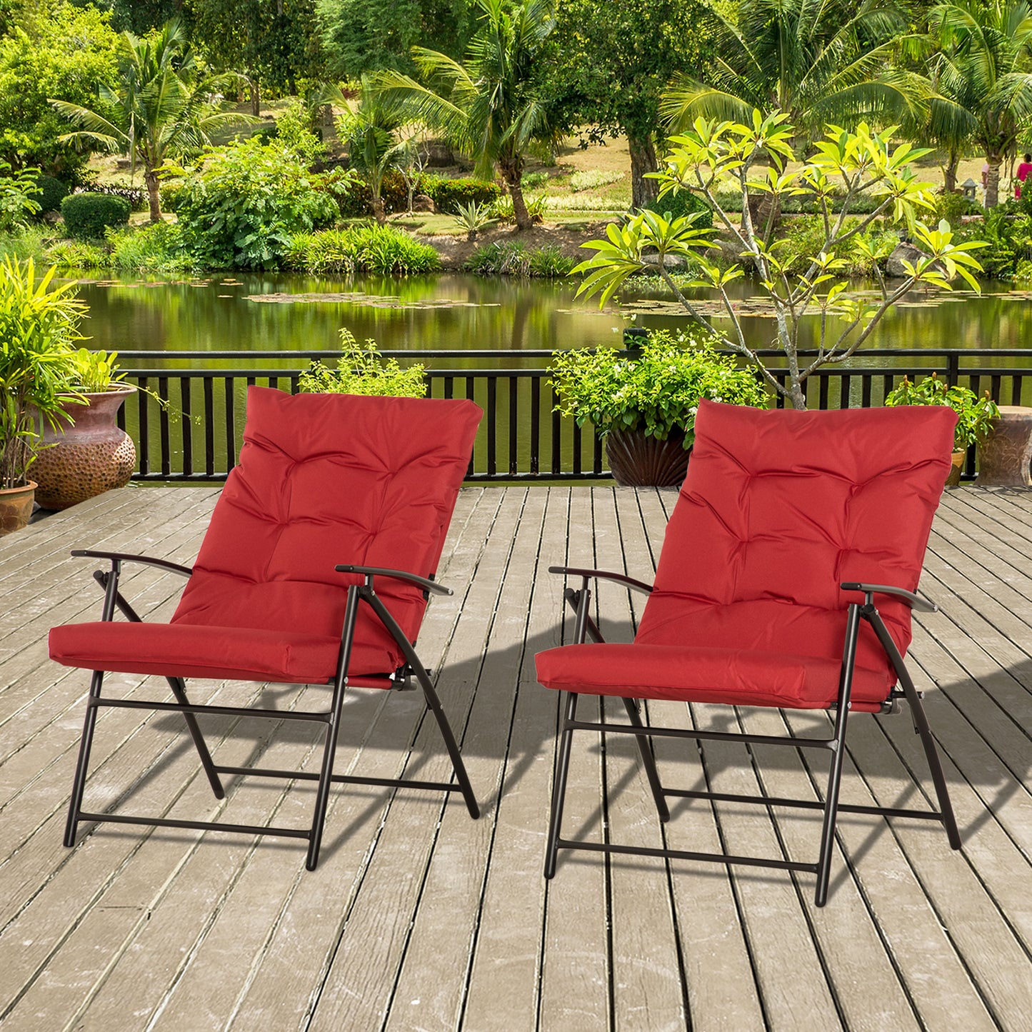 Set of 2 Outdoor Folding Chairs with Adjustable Backrest, Padded Camping Chairs for Outdoor Events, Grey