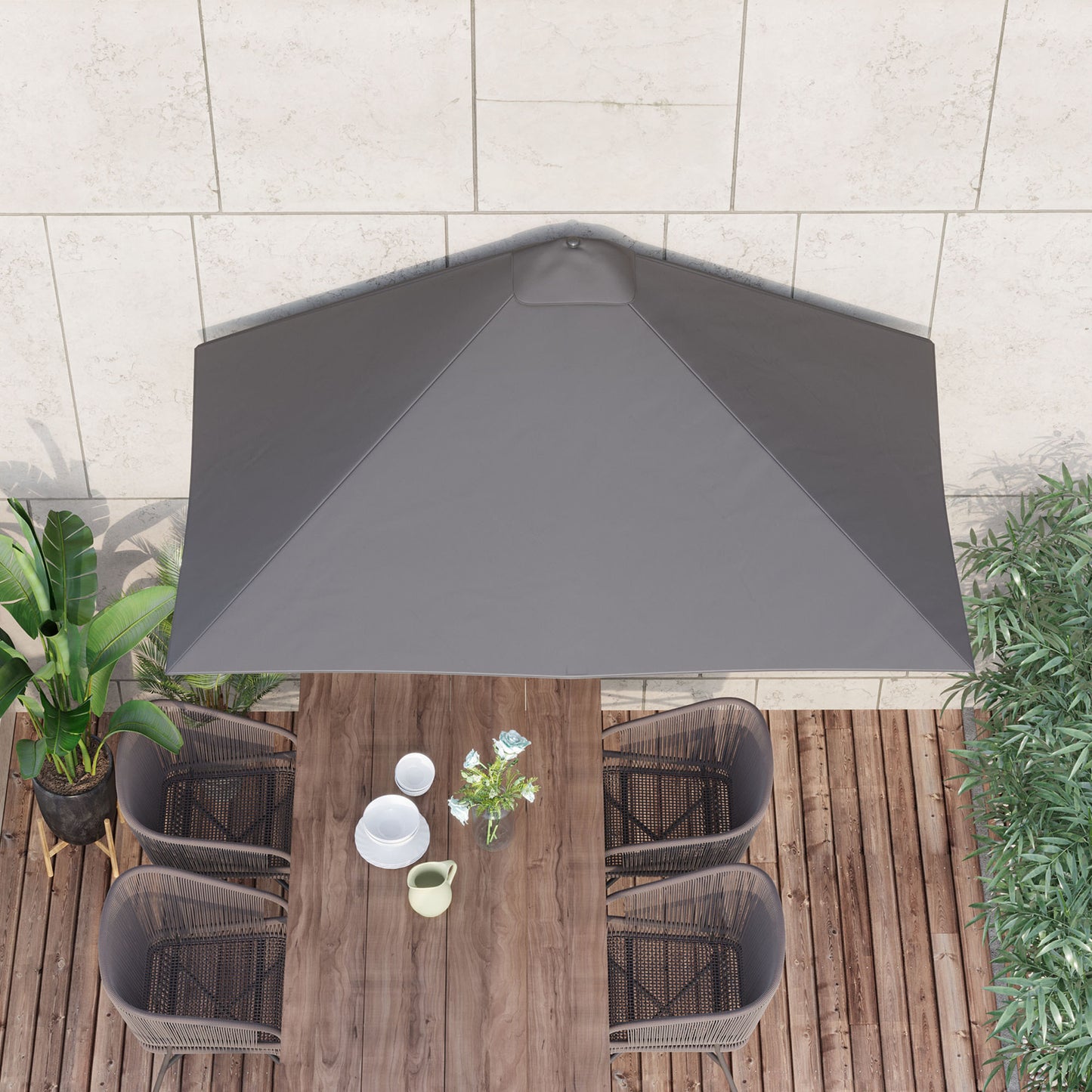 8ft Half Round Umbrella Outdoor Balcony Parasol Patio Garden Outdoor Window Sun Shade w/ 5 Ribs
