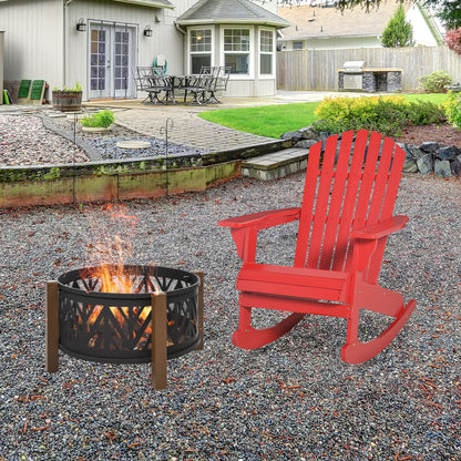 Red Wooden Adirondack Rocking Chair with Fanned Back