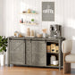 60" Buffet Cabinet, Farmhouse Sideboard with Sliding Barn Doors, Drawers and Adjustable Shelves, Distressed Light Grey