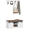 2-Piece Hall Tree Shoe Bench Set with Barn Doors - White and Walnut