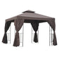 10' x 10' Patio Gazebo Outdoor, Canopy Shelter with Double-tier Roof, Pavilion Sidewalls for Garden Events, Brown