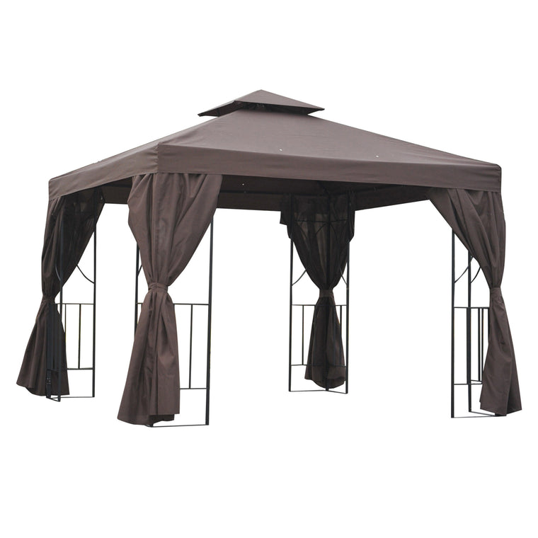 10' x 10' Brown Gazebo with Double-Tier Roof & Sidewalls