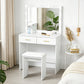 Makeup Vanity Desk Set with Stool, Dressing Table with LED Lighting Mirror, Drawers, for Bedroom, White