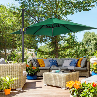 8' x 8' Green Square Cantilever Umbrella with 360° Rotation