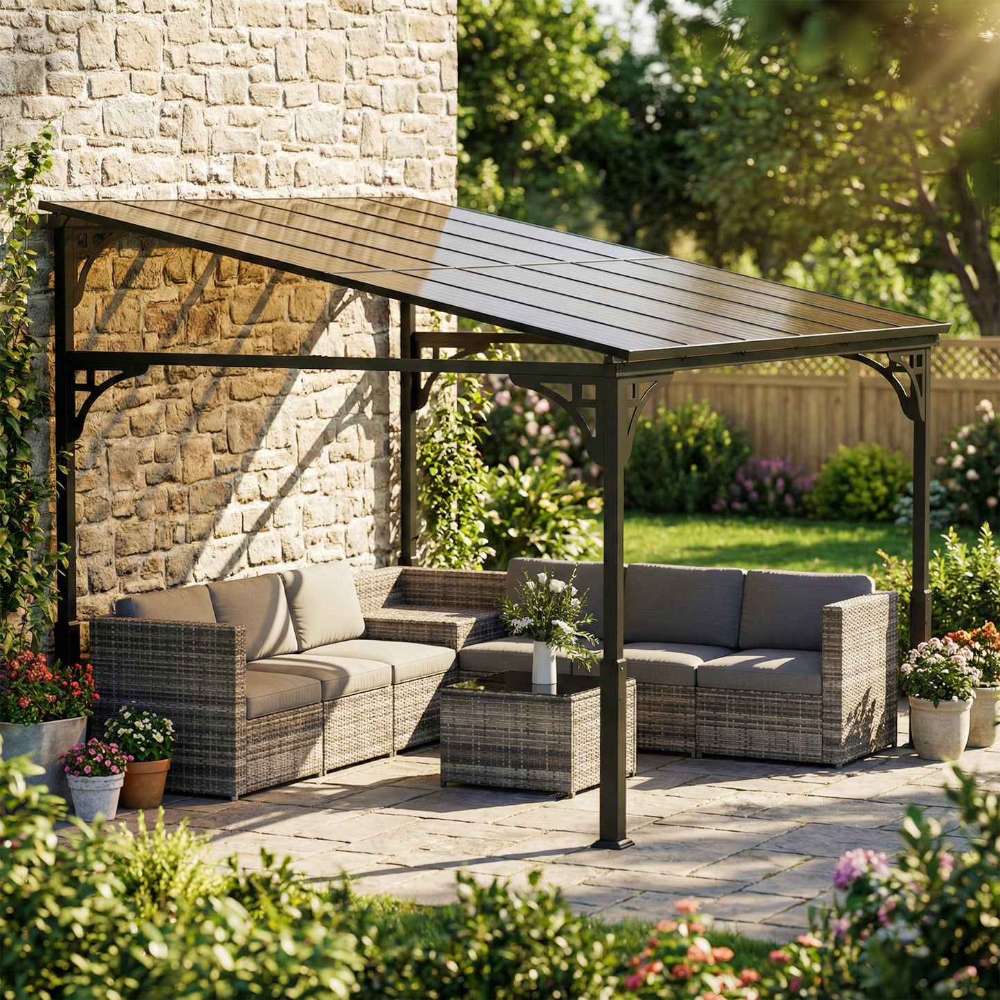 11' x 10' Outdoor Pergola, Wall Mounted Hardtop Lean-to Gazebo with Polycarbonate Roof and Metal-Aluminium Frame