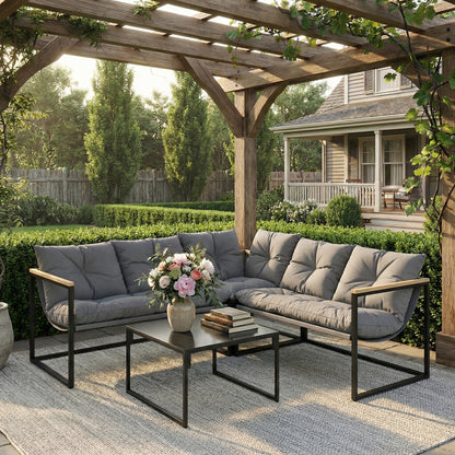 4-Piece Conversation Set with Thick Cushions and Coffee Table