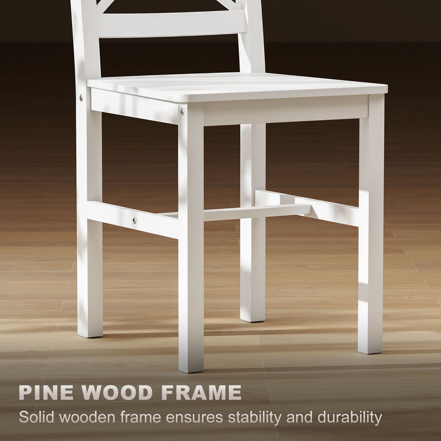 Wooden Dining Chairs Set of 4, Kitchen Chairs with Cross Back, Solid Structure for Living Room and Dining Room, White