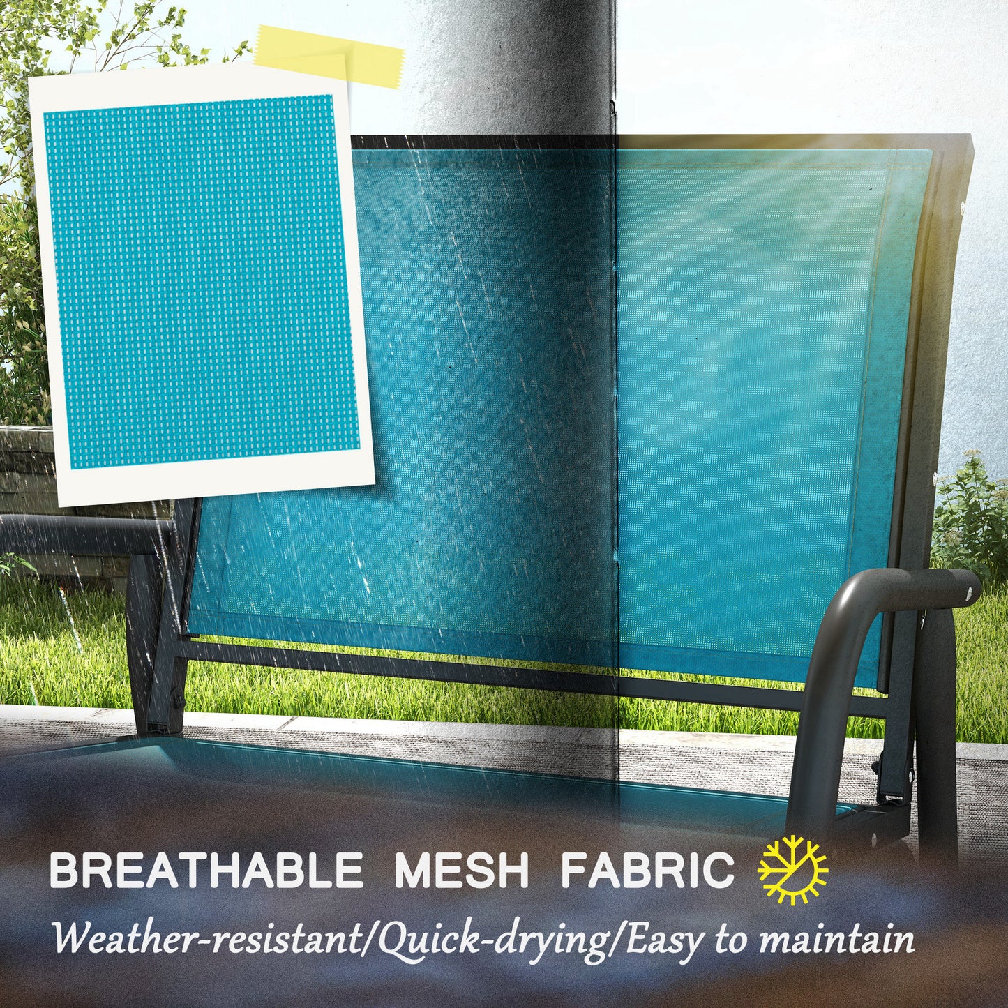 Patio Glider Set of 2 Outdoor Glider Chair with Breathable Mesh Seat & Backrest, Armrests and Metal Frame, Blue