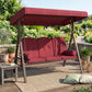 Outdoor Patio 3-Person Steel Canopy Cushioned Seat Bench Swing with Included Side Trays & Padded Comfort, Wine Red