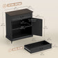 Buffet Cabinet, 32" Farmhouse Sideboard with Thick Top, Quiet Drawer and Adjustable Shelf, Black Wood Grain
