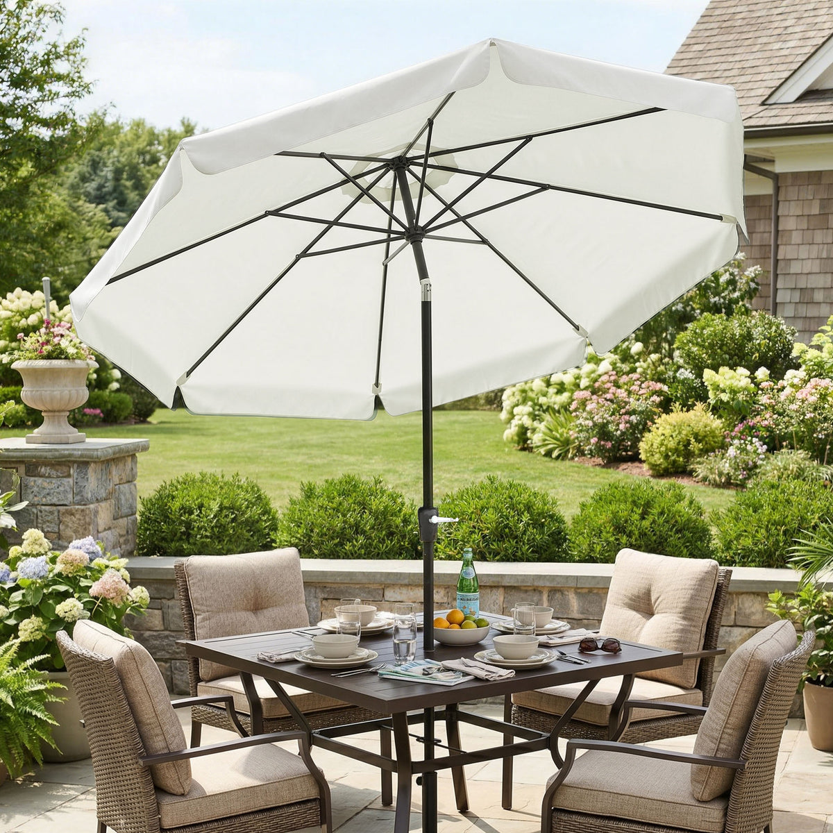 8.5ft Cream White Round Market Table Umbrella with Tilt