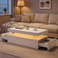 LED Coffee Table with Storage, 2-Tier Modern Center Table with 2 Drawers for Living Room, High Gloss White
