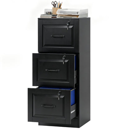 3-Drawer Vertical Filing Cabinet with Lock - Black