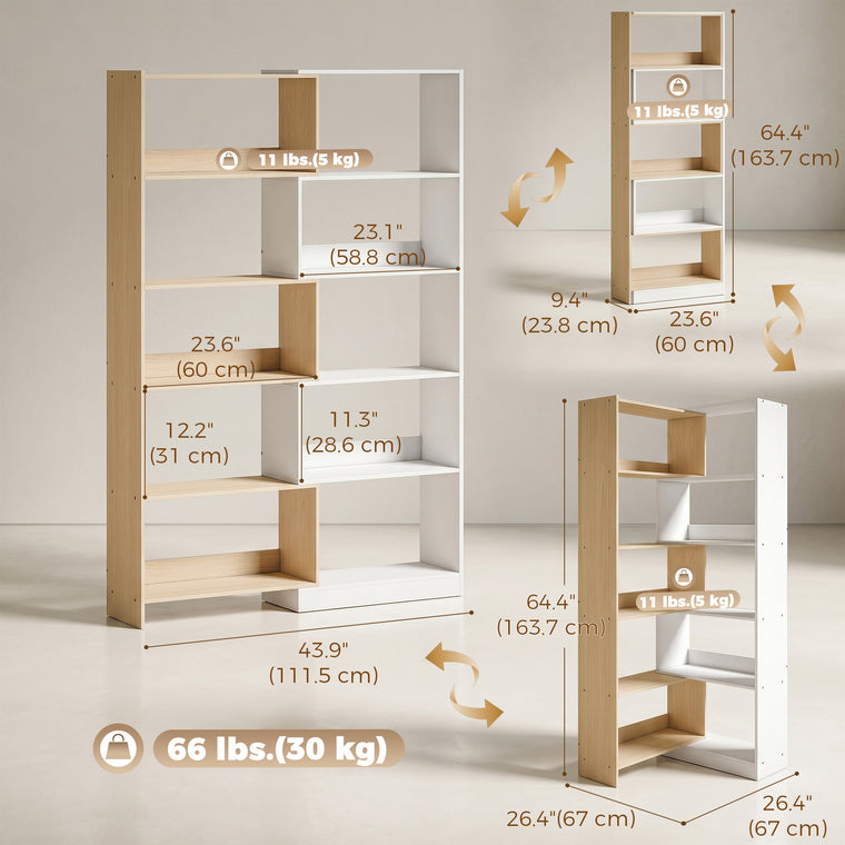 5-Tier L-Shaped Rotating Corner Bookcase - Fruitwood/White