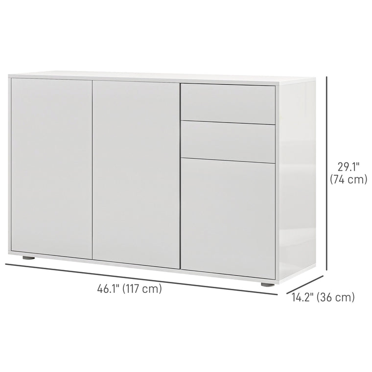 Coffee Bar Sideboard Cabinet with 2 Drawers - White
