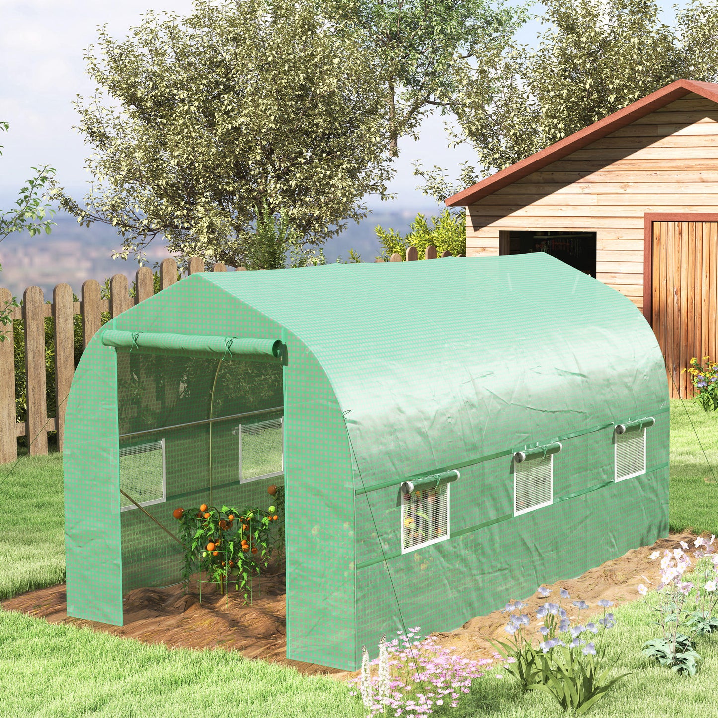 6.6' x 11' x 7' Portable Walk-In Tunnel Greenhouse, Garden Plant Growing Warm House, Outdoor Seed Flower Vegetable Growth Tent, Green