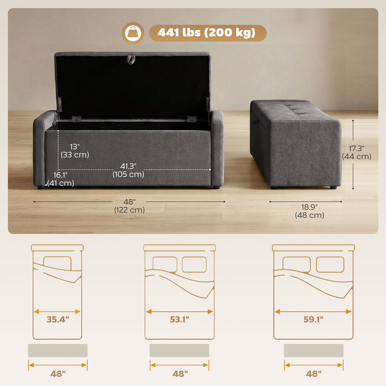 Linen-Look Storage Ottoman Bench