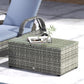 Wicker Outdoor Coffee Table, PE Wicker Rectangular Patio Table with Tempered Glass Top for Garden, Balcony, Light Grey