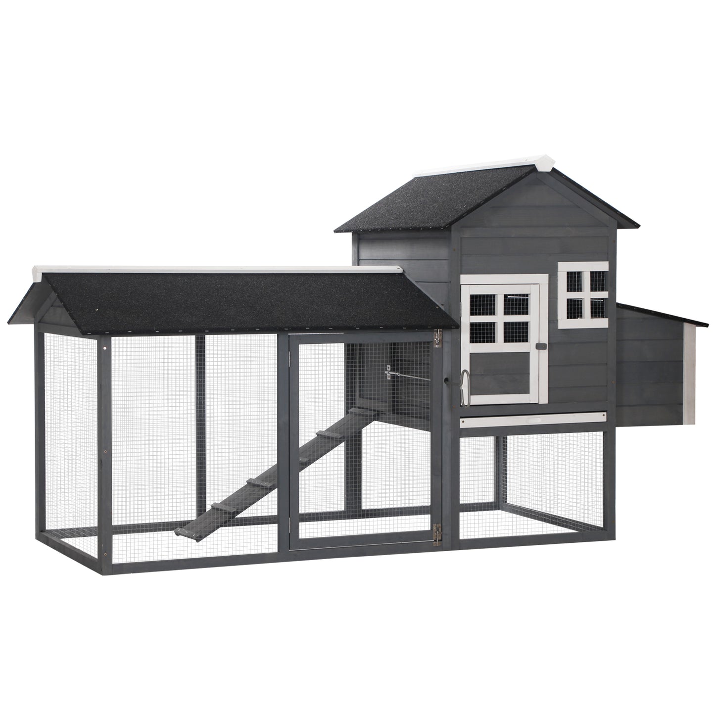 82" Chicken Coop Wooden Hen House Rabbit Hutch Poultry Cage Pen Outdoor Backyard with Nesting Box and Run, Grey