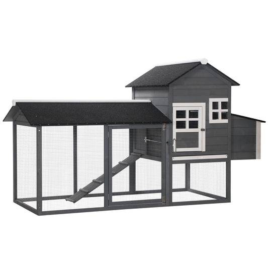 82" Chicken Coop Wooden Hen House Rabbit Hutch Poultry Cage Pen Outdoor Backyard with Nesting Box and Run, Grey