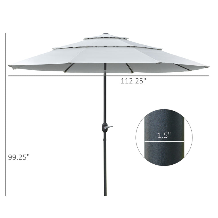 9FT Cream White 3-Tier Market Umbrella with Crank & Tilt