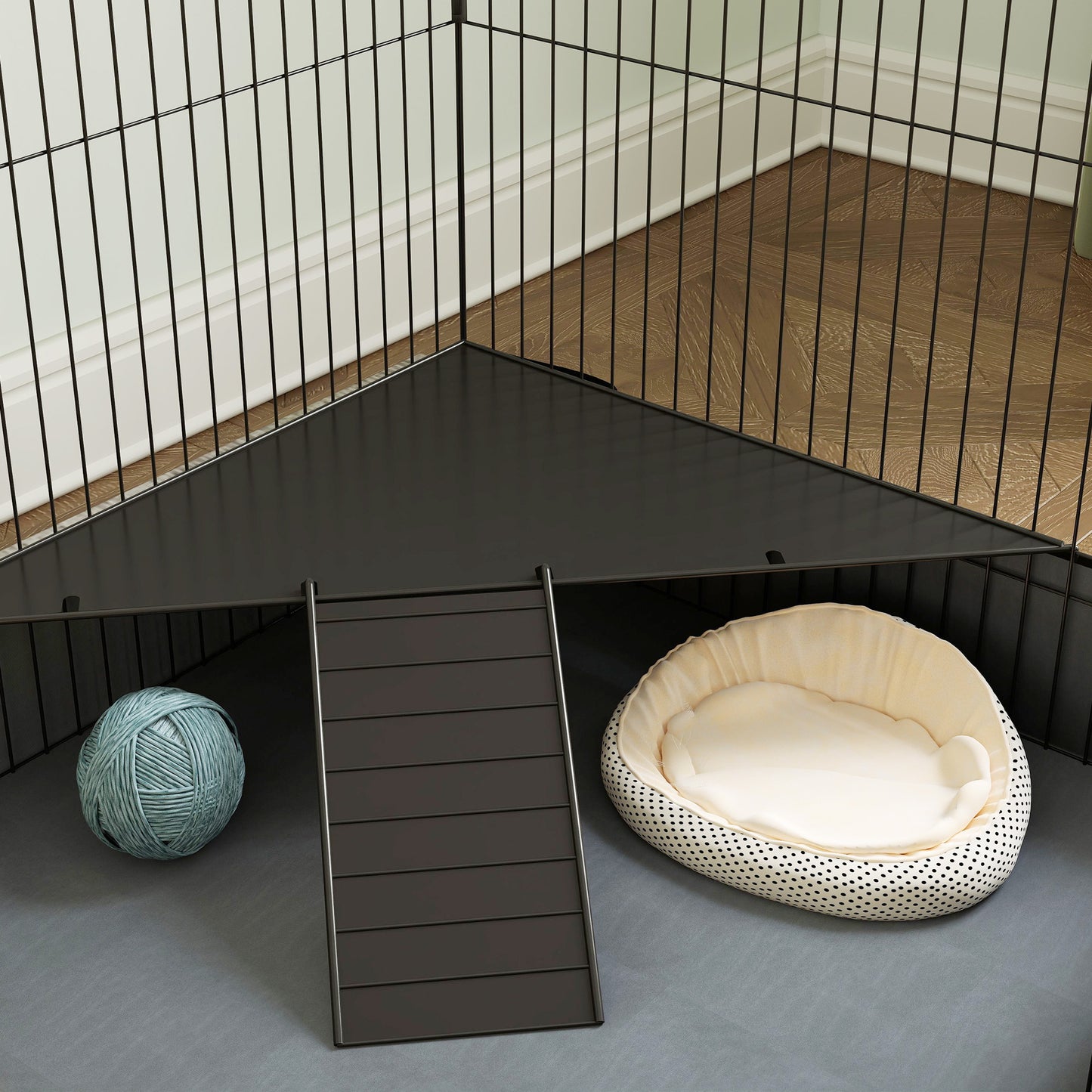 Guinea Pig Cage with Removable Top, 2 Separate Area, Waterproof Bottom Liner, Ramp, Perch, for Rabbits, Hedgehogs