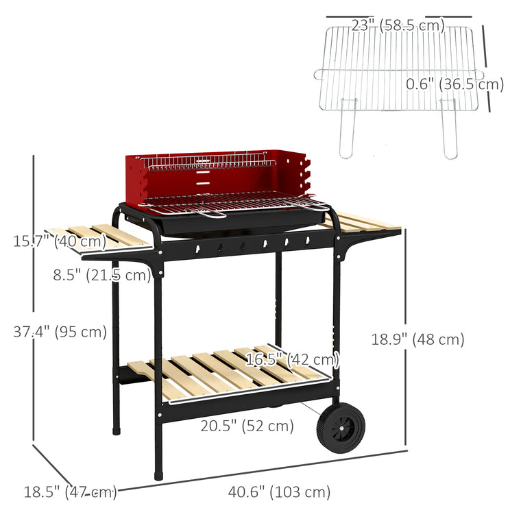Red Charcoal BBQ Trolley with Adjustable Height & Ash Catcher