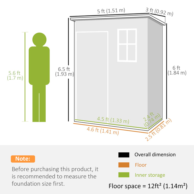 5' x 3' Garden Shed with Lockable Doors and Vents