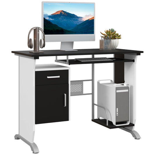 Computer Desk with Keyboard Tray and CPU Stand - Black and White